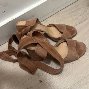 Gianvito Rossi Tie Up Blush Suede Sandals